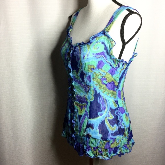 PER UNA Tank Blouse w/buttons “Peacock” Blue - Picture 2 of 7